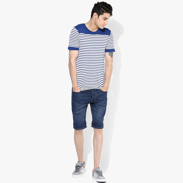 Organic Cotton Men's Blue Stripe Yoke T-Shirt