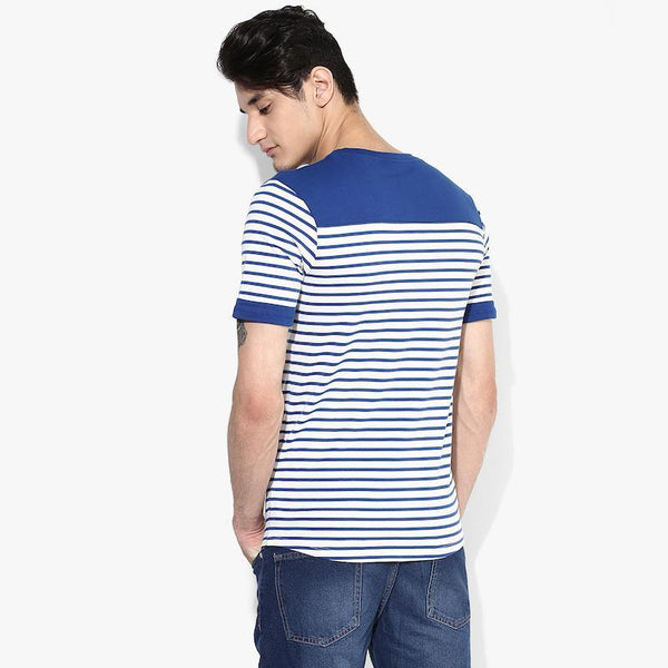 Organic Cotton Men's Blue Stripe Yoke T-Shirt