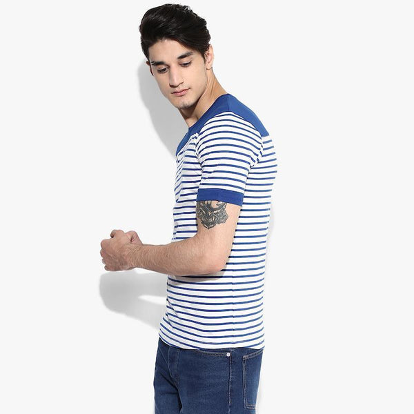 Organic Cotton Men's Blue Stripe Yoke T-Shirt