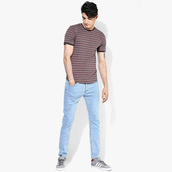 Organic Cotton Men's Grey and Maroon Striped T-Shirt