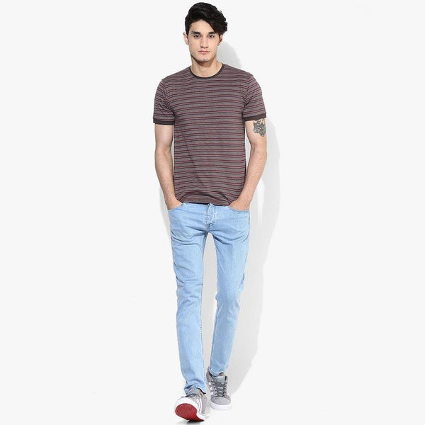Organic Cotton Men's Grey and Maroon Striped T-Shirt