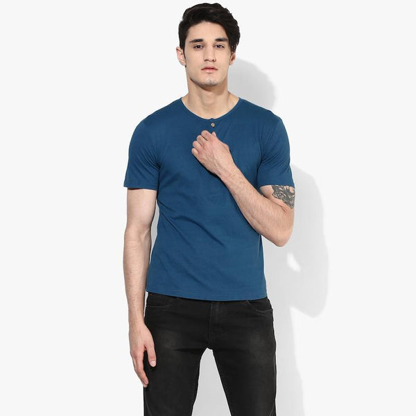Organic Cotton Men's Henley T-Shirt - Blue
