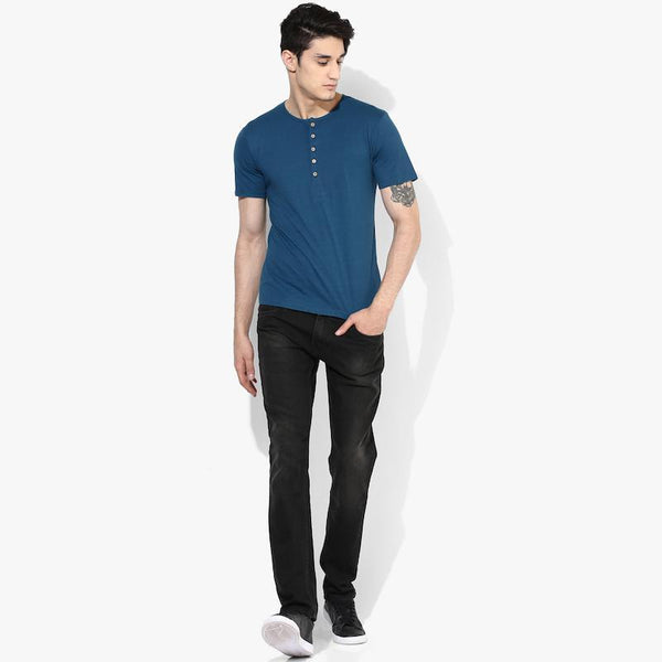 Organic Cotton Men's Henley T-Shirt - Blue