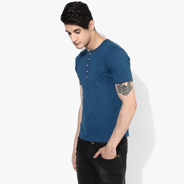 Organic Cotton Men's Henley T-Shirt - Blue