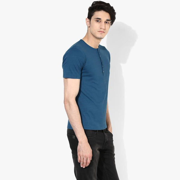 Organic Cotton Men's Henley T-Shirt - Blue