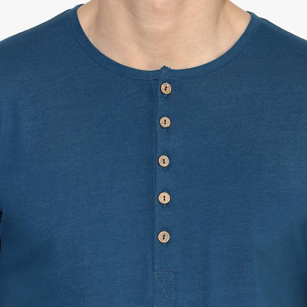 Organic Cotton Men's Henley T-Shirt - Blue