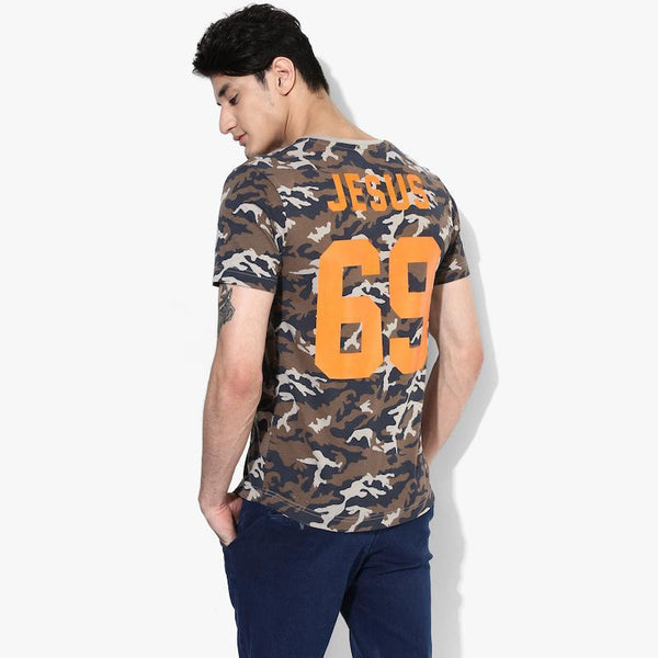 Organic Cotton Men's Military Print T-Shirt - Jesus