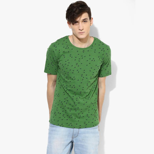 Organic Cotton Men's T-Shirt With Bird Print - Green