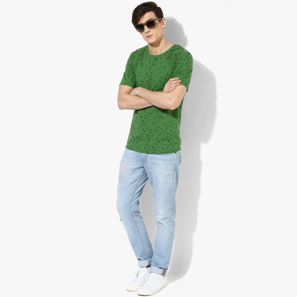 Organic Cotton Men's T-Shirt With Bird Print - Green