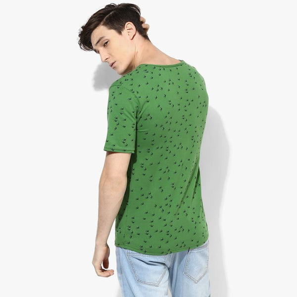 Organic Cotton Men's T-Shirt With Bird Print - Green