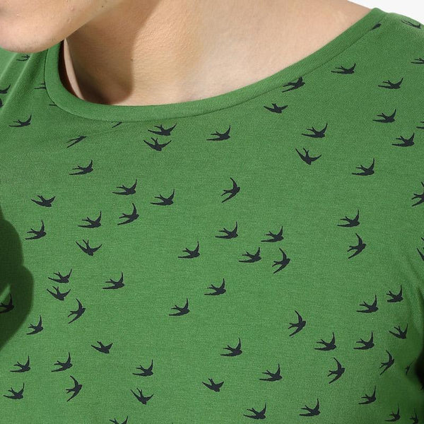 Organic Cotton Men's T-Shirt With Bird Print - Green