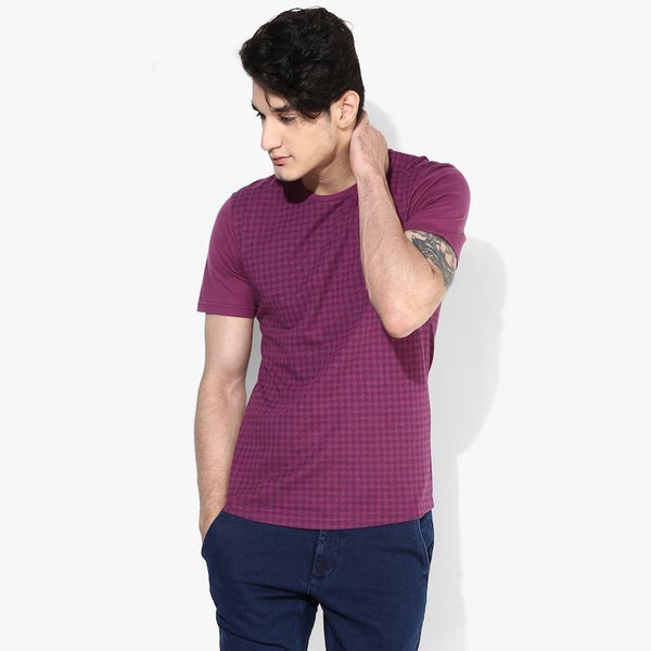 Organic Cotton Men's T-Shirt With Houndstooth Print - Purple