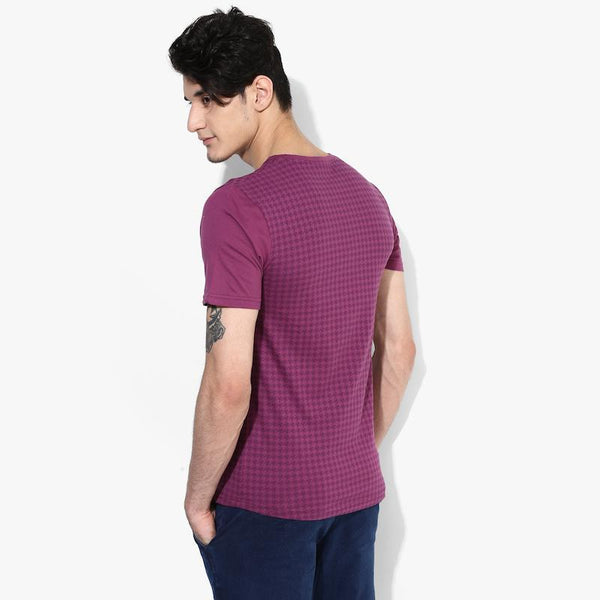 Organic Cotton Men's T-Shirt With Houndstooth Print - Purple