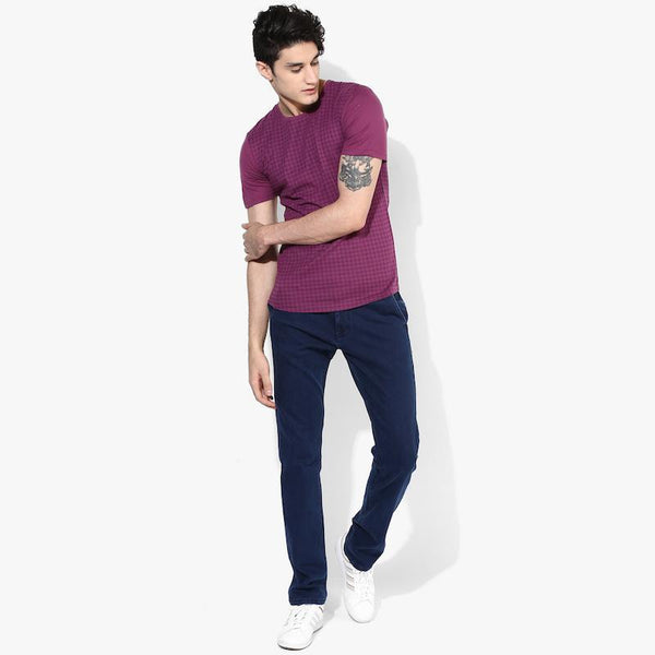 Organic Cotton Men's T-Shirt With Houndstooth Print - Purple
