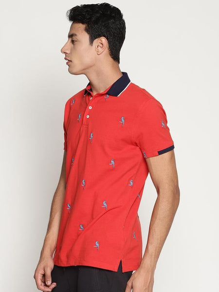 Organic Cotton Men's Red Printed Polo T-Shirt