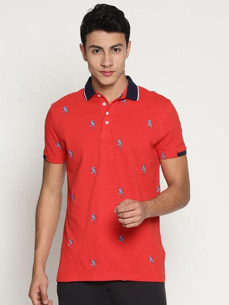 Organic Cotton Men's Red Printed Polo T-Shirt