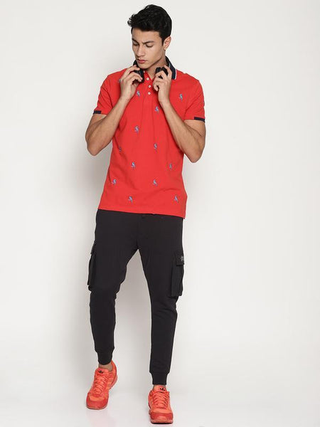Organic Cotton Men's Red Printed Polo T-Shirt