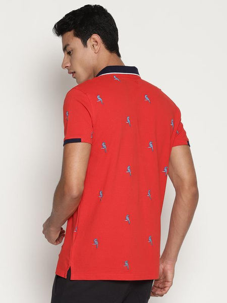 Organic Cotton Men's Red Printed Polo T-Shirt