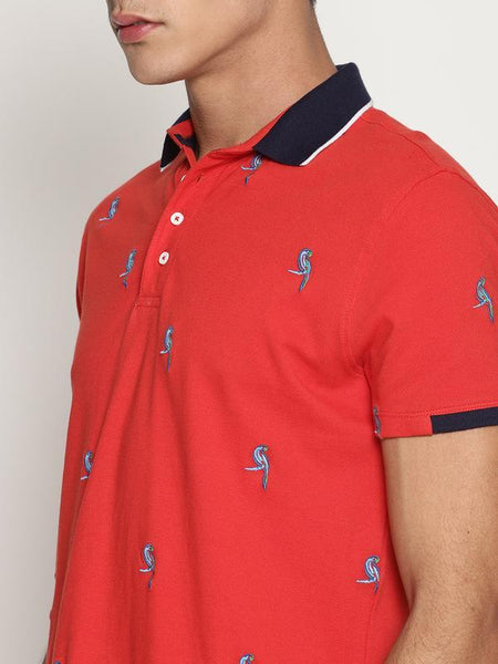 Organic Cotton Men's Red Printed Polo T-Shirt