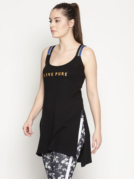 Organic Cotton Women's Black Printed Vest Top