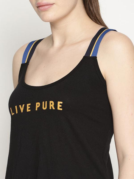 Organic Cotton Women's Black Printed Vest Top