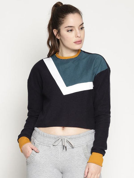 Women's Organic Cotton Colour Blocked Crop Sweatshirt
