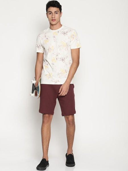 Organic Cotton Men's Printed Round Neck T-Shirt - Beige