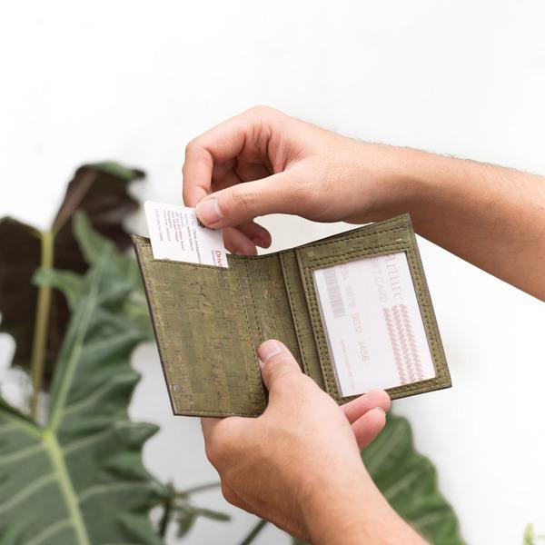 Cork Fabric Men's Slim ID Wallet - Terrain + Olive