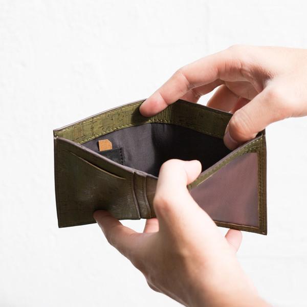 Cork Fabric Men's Slim ID Wallet - Terrain + Olive