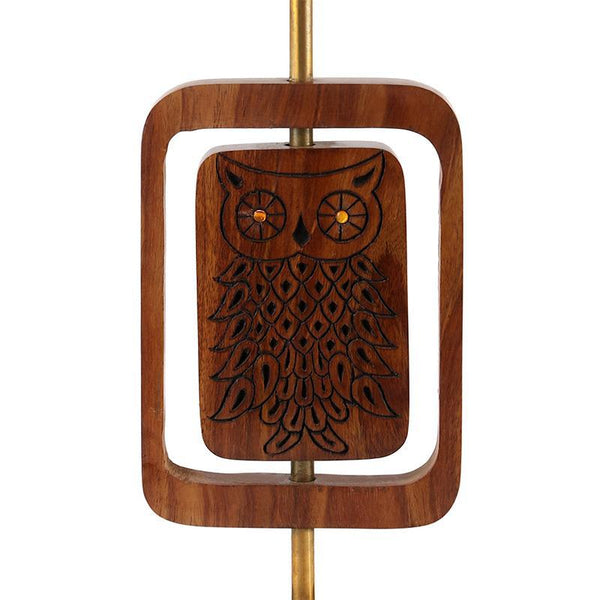 Hand-Carved Sheesham Table Lamp with Owl Engraving created by Traditional Artisans