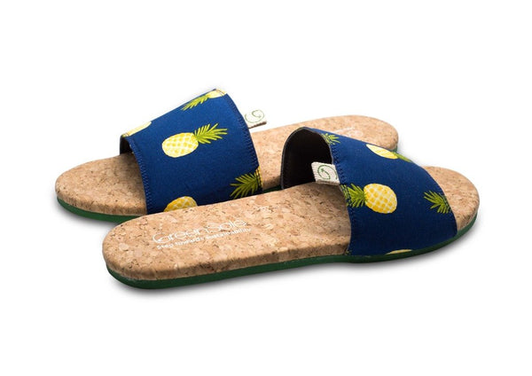 Greensole Dark Pineapple Print Recycled Slippers (Men)