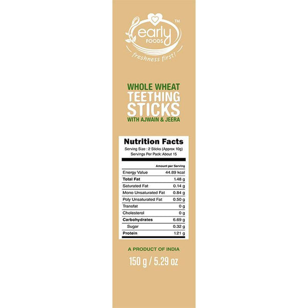 Organic Whole Wheat Ajwain Jaggery Teething Sticks (Pack of 2), 150g each