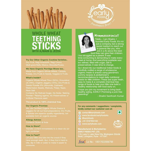 Organic Whole Wheat Ajwain Jaggery Teething Sticks (Pack of 2), 150g each