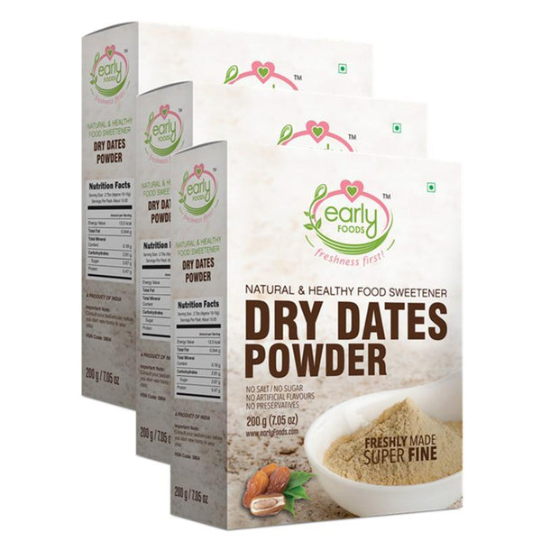 Dry Dates Powder - Natural Sweetener for Little Ones (Pack of 3), 200g