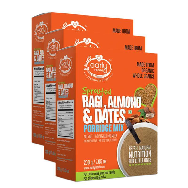 Sprouted Ragi Almond & Date Porridge Mix (Pack of 3), 200g each