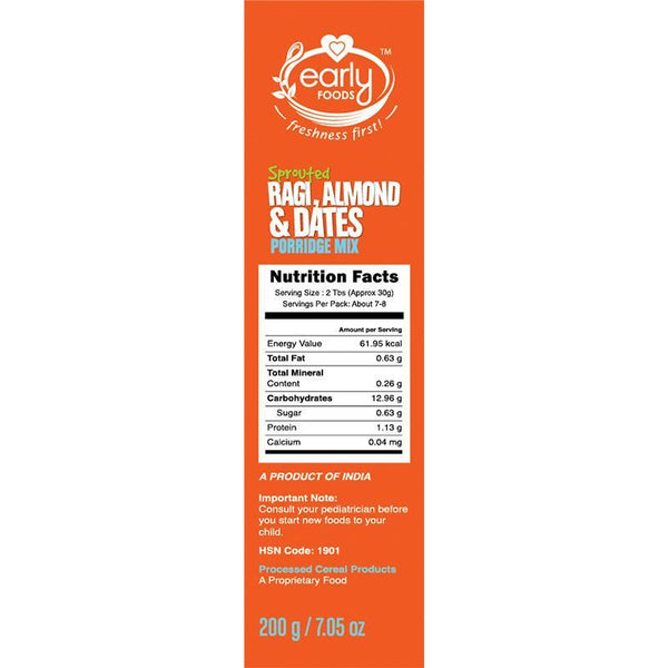 Sprouted Ragi Almond & Date Porridge Mix (Pack of 3), 200g each