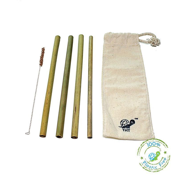 Pack of 4 Reusable Bamboo Straws with Free Straw Cleaner