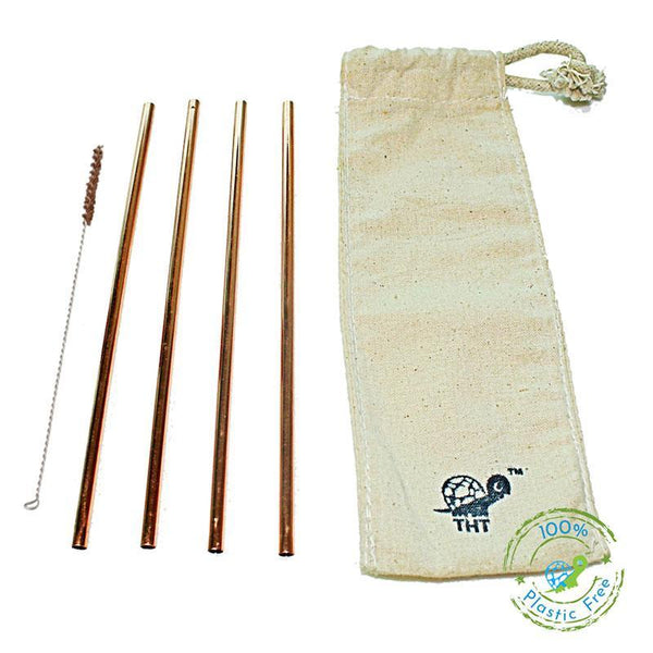 Pack of 4 Reusable Copper Straws with Free Straw Cleaner