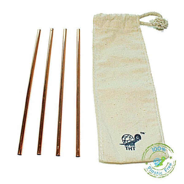 Pack of 4 Reusable Copper Straws with Free Straw Cleaner