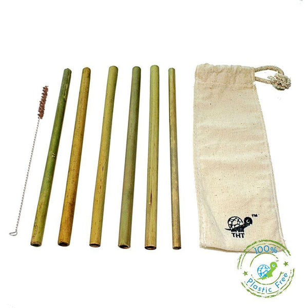 Pack of 6 Reusable Bamboo Straws with Free Straw Cleaner