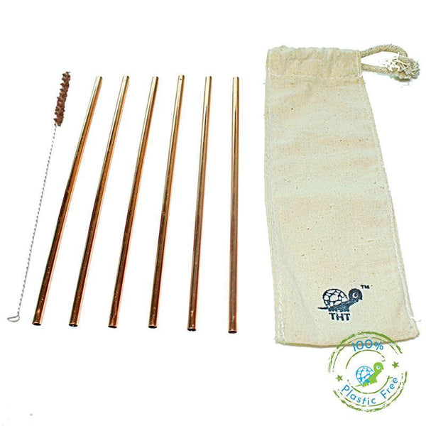 Pack of 6 Reusable Copper Straws with Free Straw Cleaner