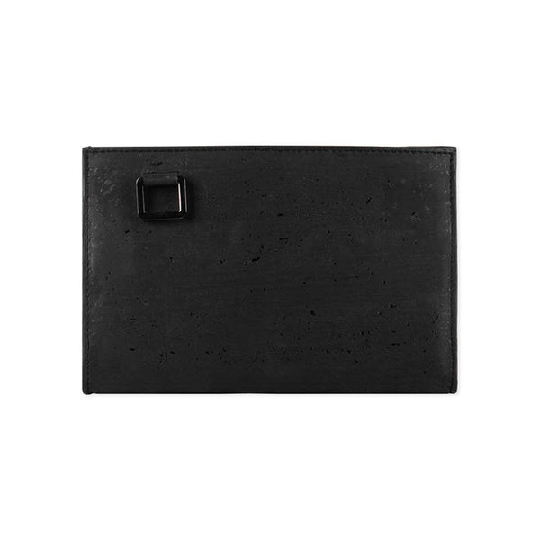 Cork Fabric Palm Clutch Bag - Black