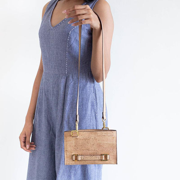 Cork Fabric Palm Clutch Bag - Natural