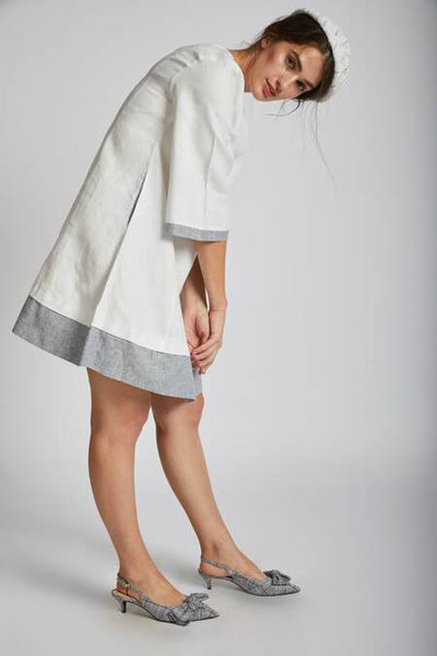 Women's Natural Hemp Panelled Flared Dress - White