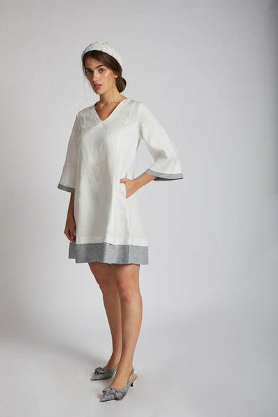 Women's Natural Hemp Panelled Flared Dress - White