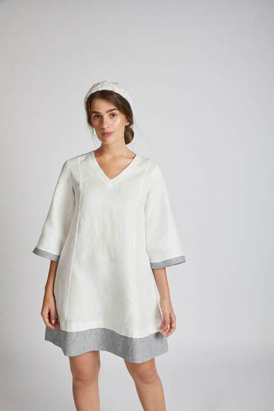 Women's Natural Hemp Panelled Flared Dress - White