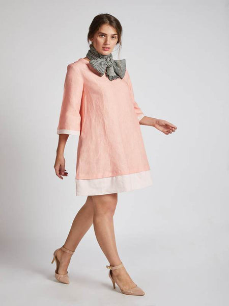Women's Natural Hemp Panelled Flared Dress - Peach