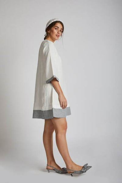 Women's Natural Hemp Panelled Flared Dress - White
