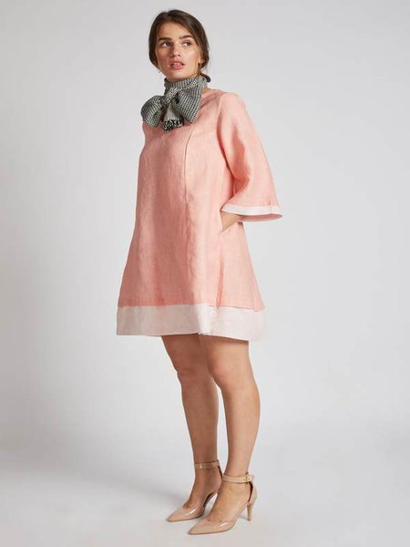 Women's Natural Hemp Panelled Flared Dress - Peach