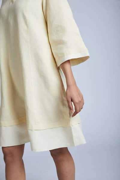 Women's Natural Hemp Panelled Flared Dress - Yellow